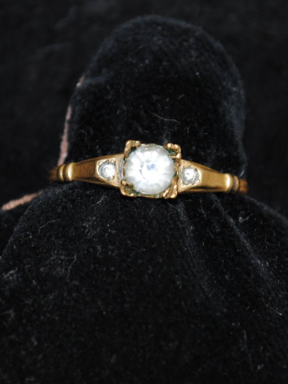 Antique/Vintage Art Deco Gold-filled Costume Ring with Glass Stones Size 8.5 in.
